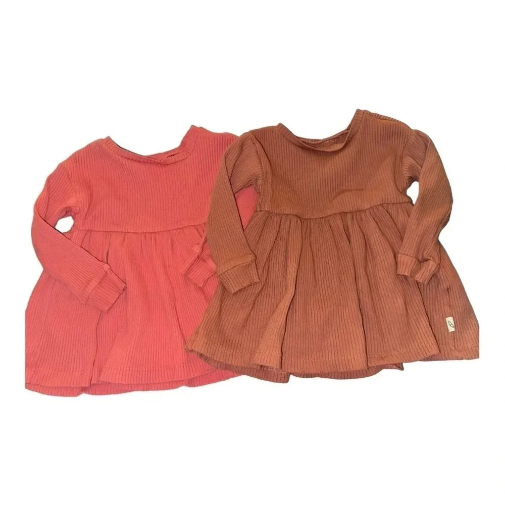 2 Easy-Peasy Girl Long Sleeve Babydoll Top, Sizes 12 Months